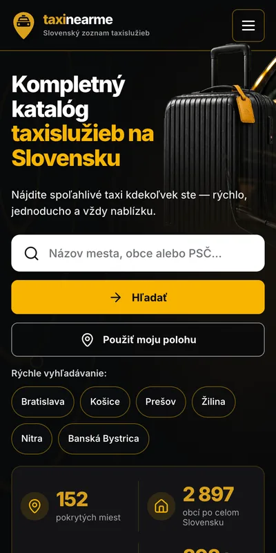 Živý web TaxiNearMe.sk na mobile