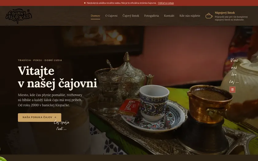 Návrh webu pre Čajovňu Klopačka v Banskej Štiavnici