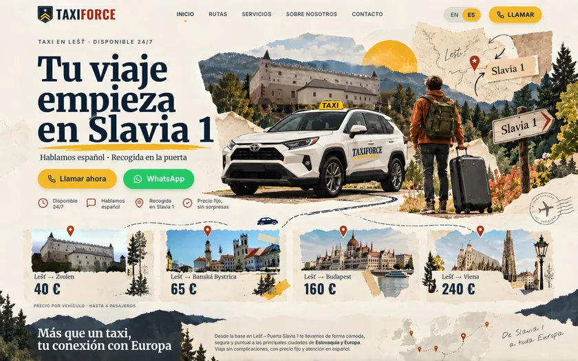 Lešť Slavia Taxi (TaxiForce) — nový web s kolážou trás