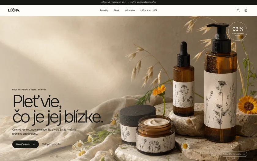 LÚČNA — demo web pre ručne vyrábanú prírodnú kozmetiku