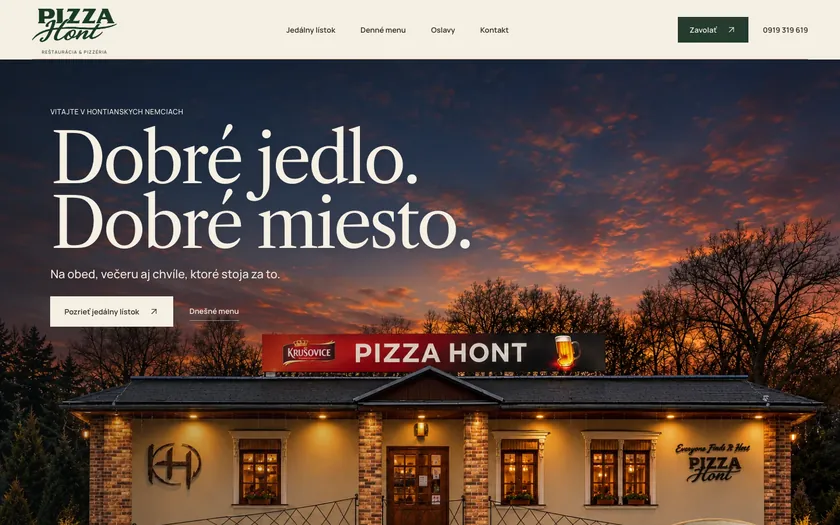 Návrh webu pre Pizza Hont v Hontianskych Nemciach