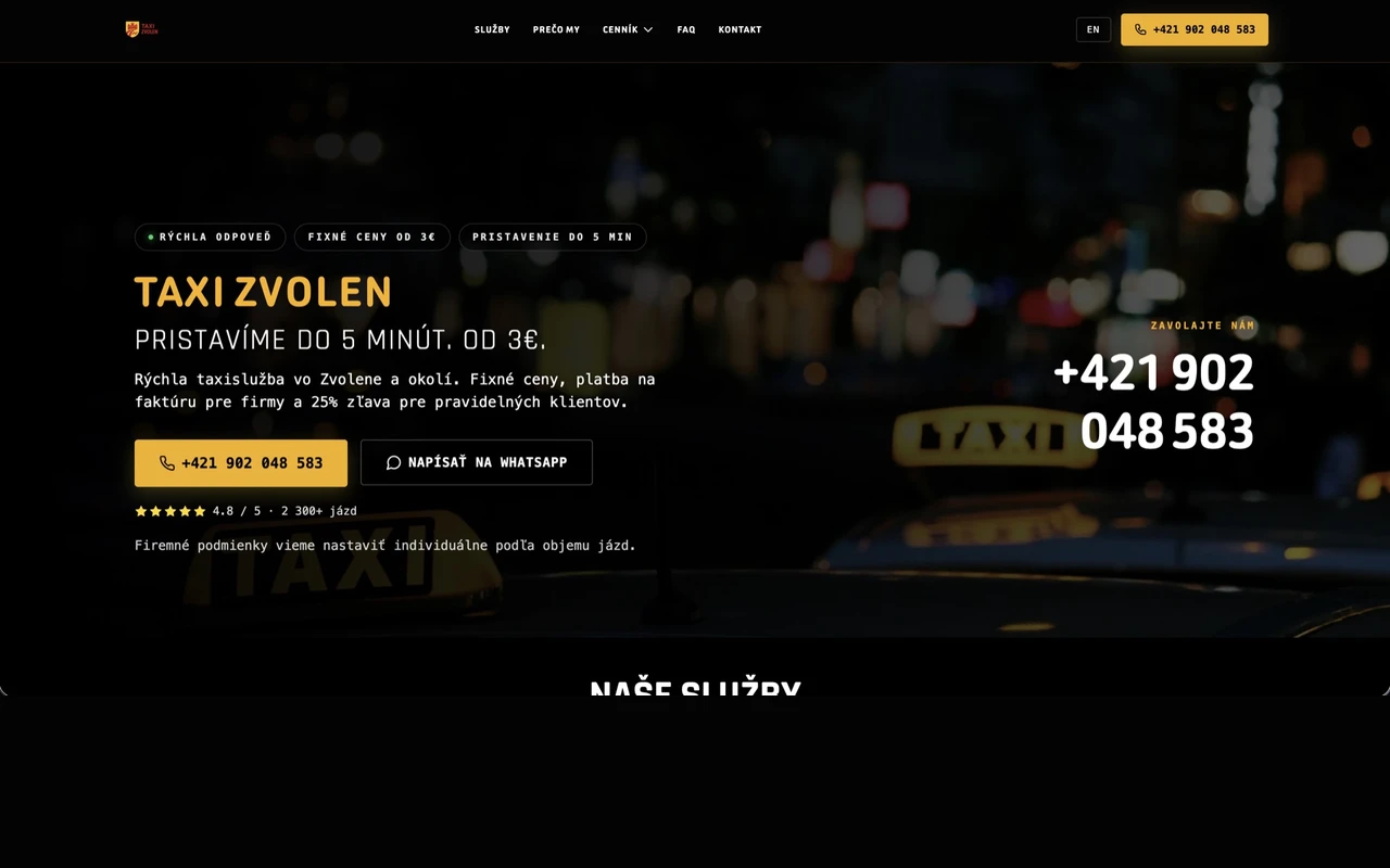 Ukážka lokálneho webu Zvolen Taxi